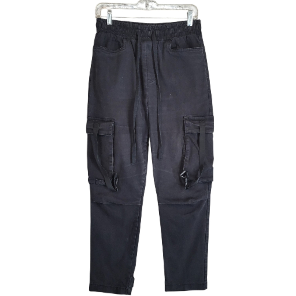 Nova Men Women's Black Wash Utility Cargo Pants Drawstring Size S